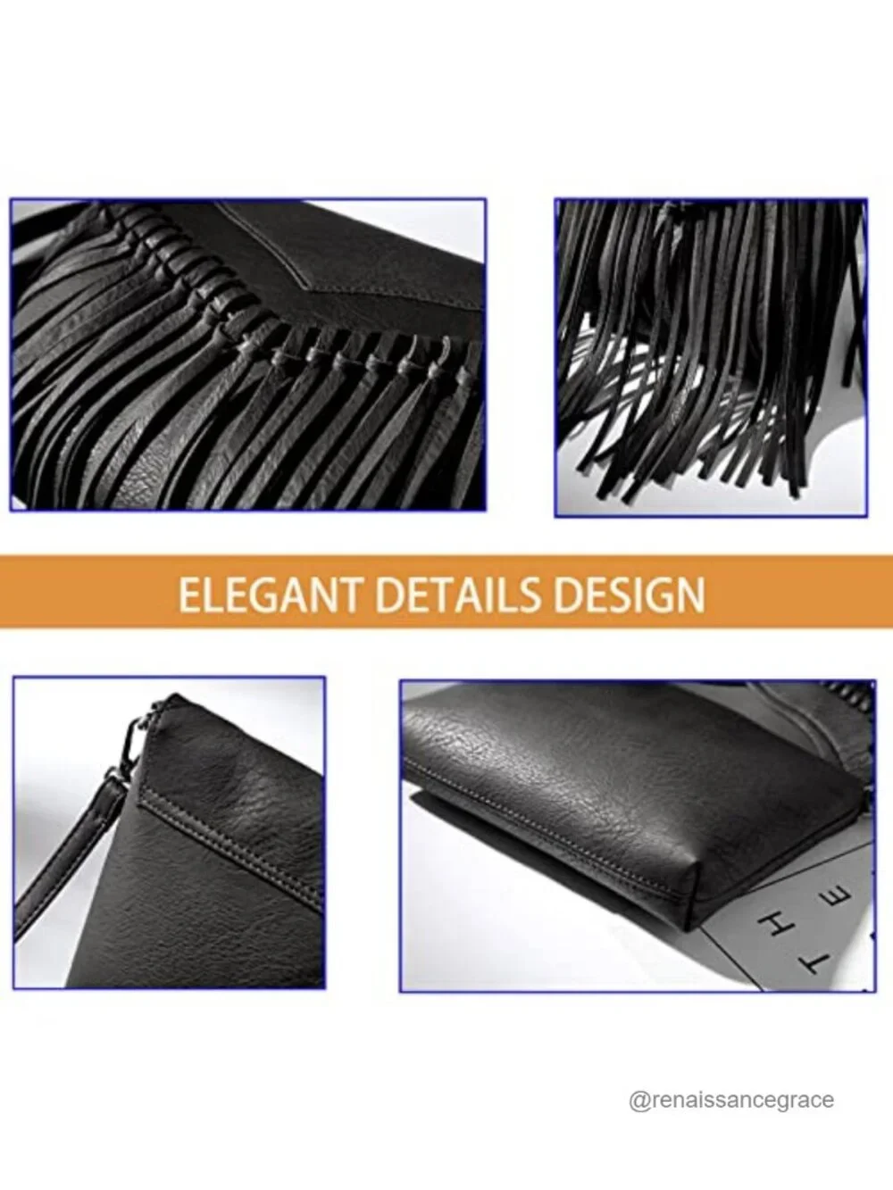 Vegan Leather Fringe Hobo Bag Crossbody Tassel Hippie Purse